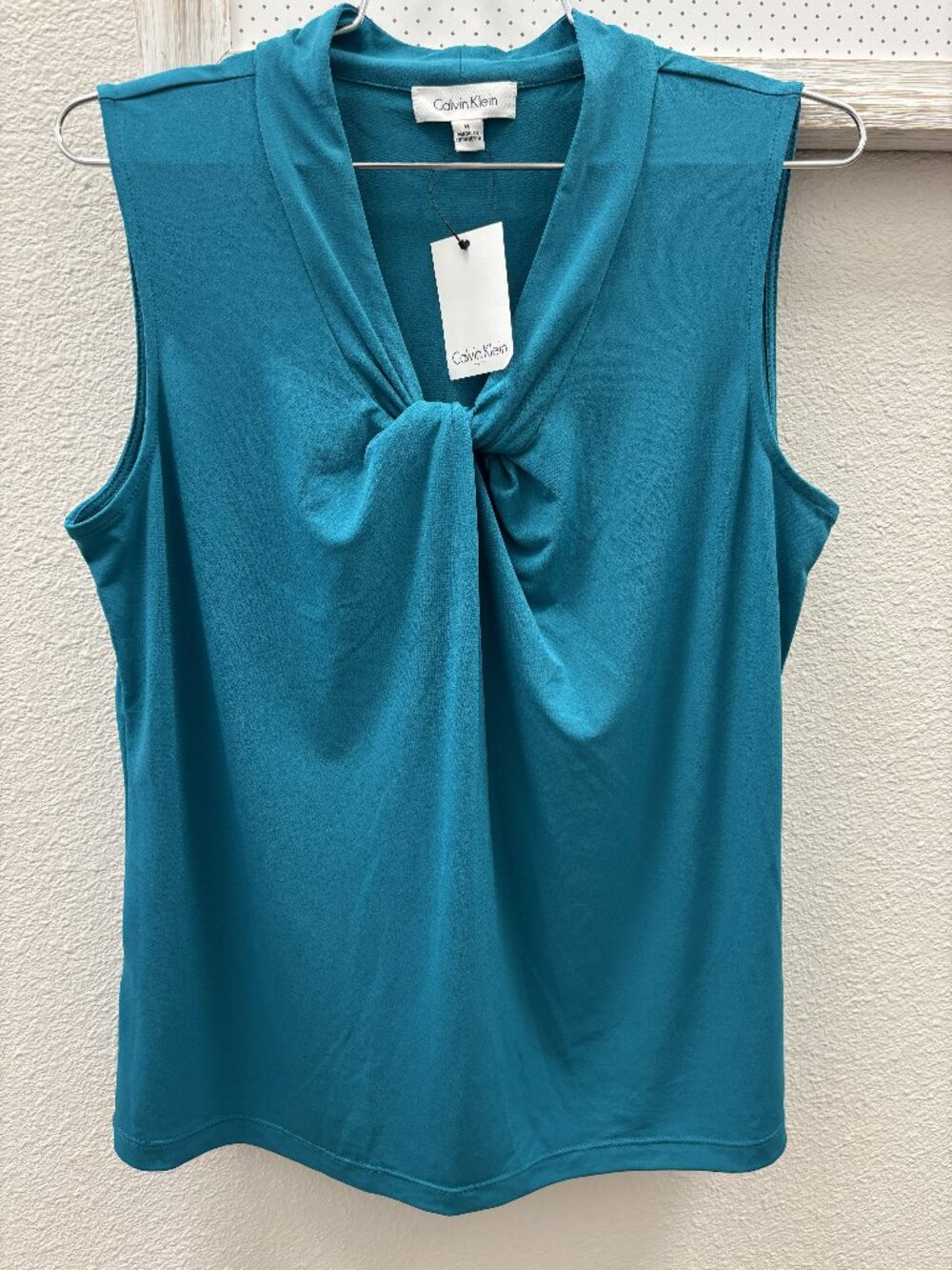 Calvin Klein Women's M Teal Blue Sleeveless Twist Front Blouse Top NWT